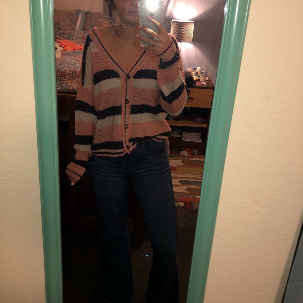 Cute button up striped sweater